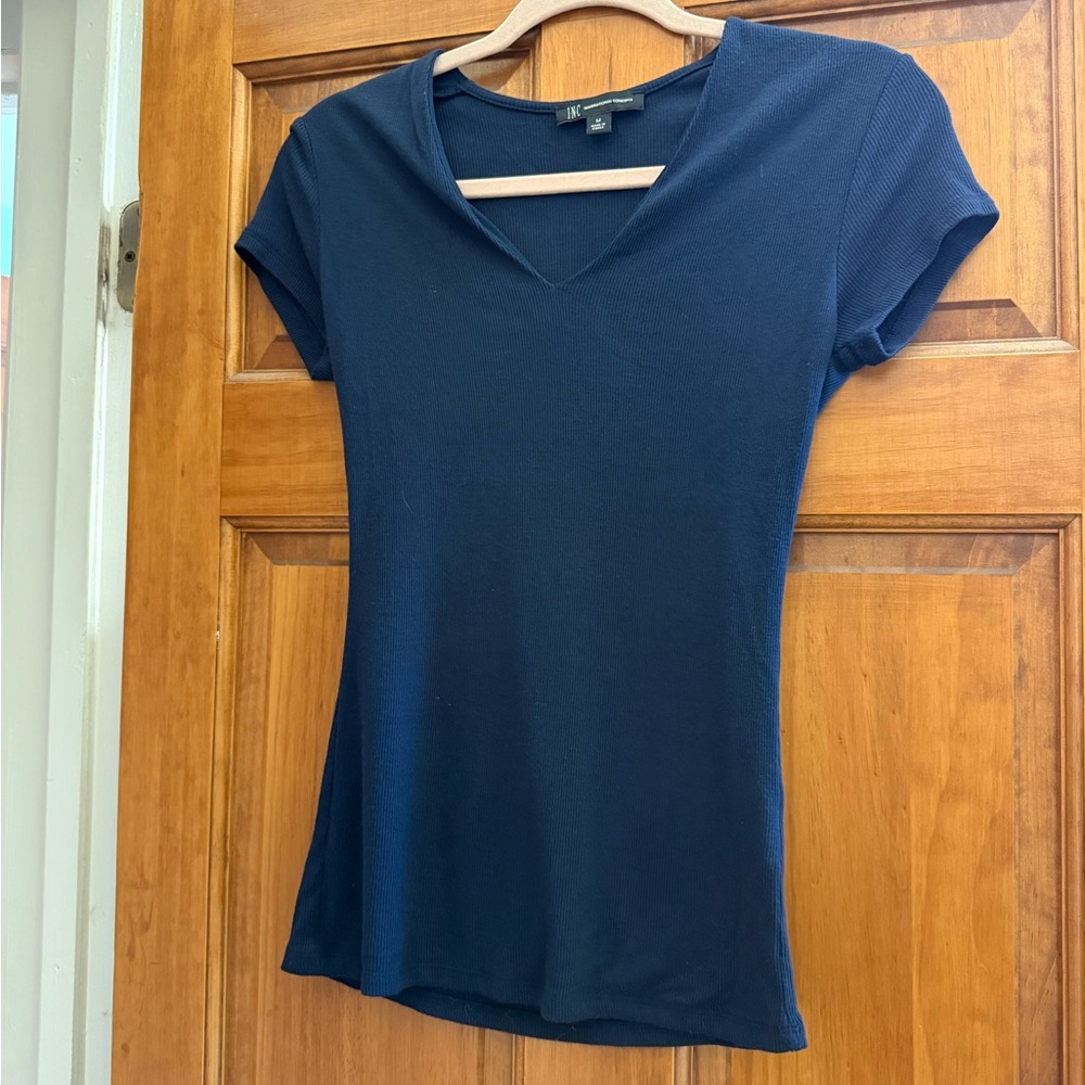 INC International Concepts Dark Blue V-Neck blouse